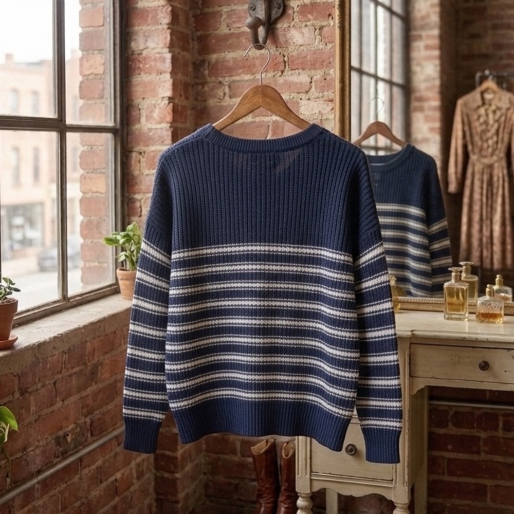 TIME AND TRU Nautical Navy & White Striped Sweater | Large (12-14) - Picture 4 of 4